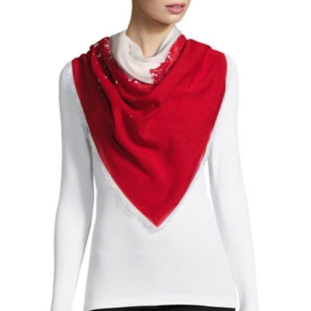 Karl Lagerfeld Paris Printed Fringed Scarf-Red-one Size